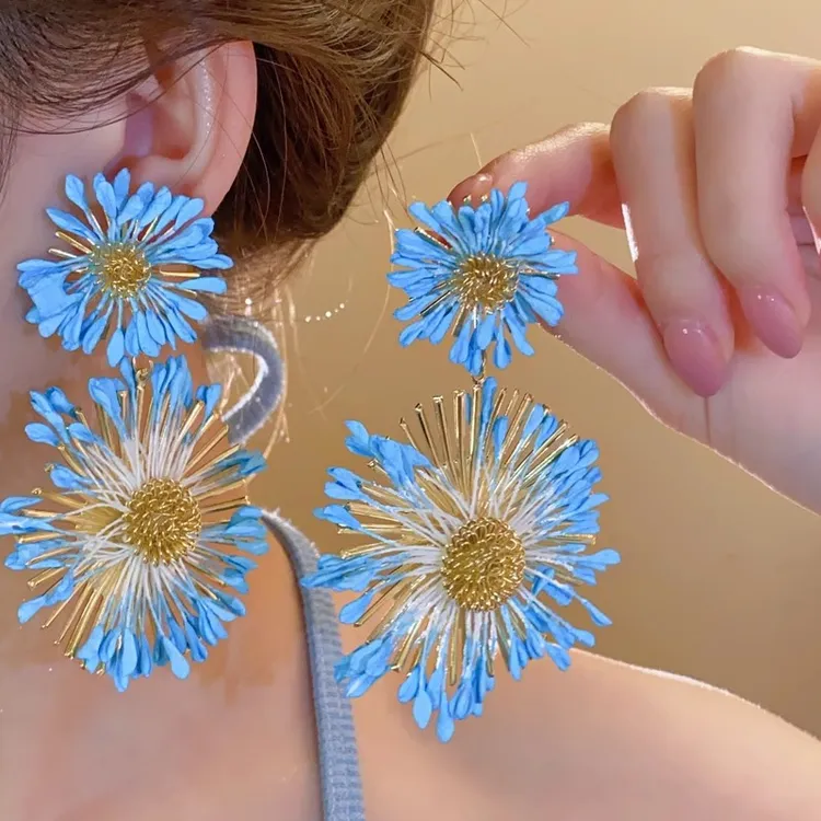 合金耳饰 夸张太阳花耳环2025新款小众设计耳钉女轻奢高级感耳饰