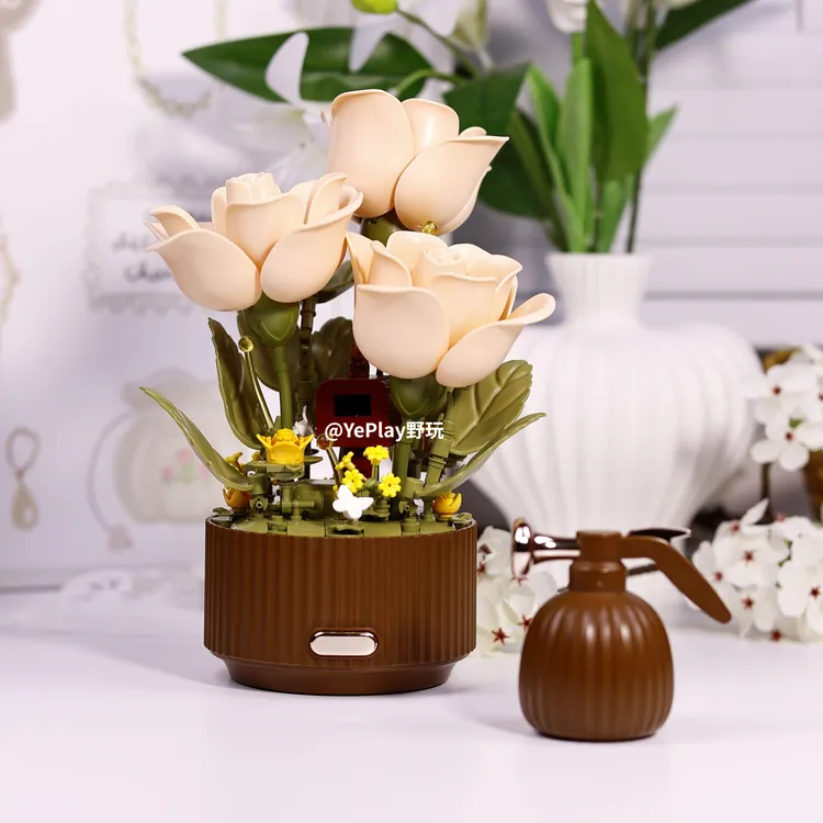 【野玩】绽放花园动态会开花的积木花束氛围灯拼装情人节送礼男女孩