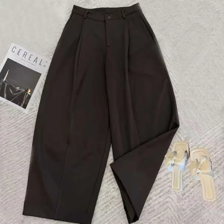 气球裤秋冬厚款纯色保暖休闲裤开叉长裤百搭西装休闲