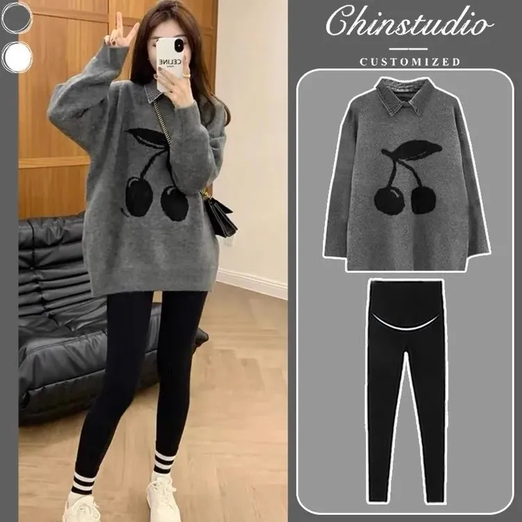 孕妇装2025新款秋冬装时尚韩版长袖毛衣保暖孕期外穿上衣显瘦减龄