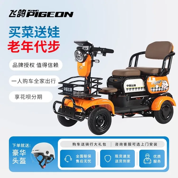 飞鸽新款电动四轮车老年人代步车家用小型接送孩子小型巴士车