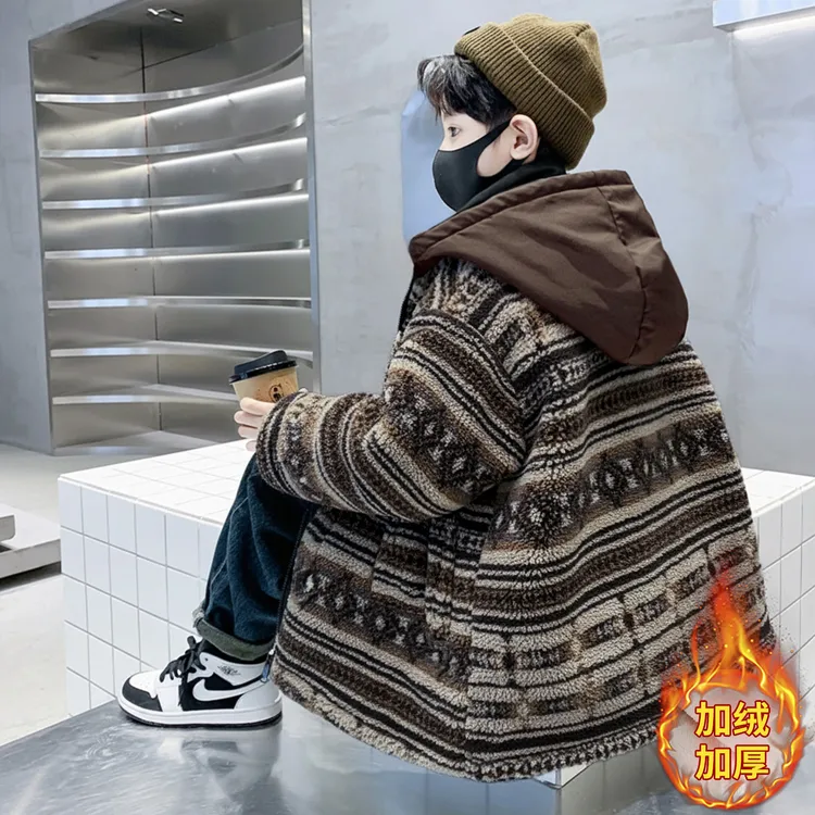 男童冬装加棉加厚毛呢外套2025新款中大儿童秋冬款炸街上衣男孩潮