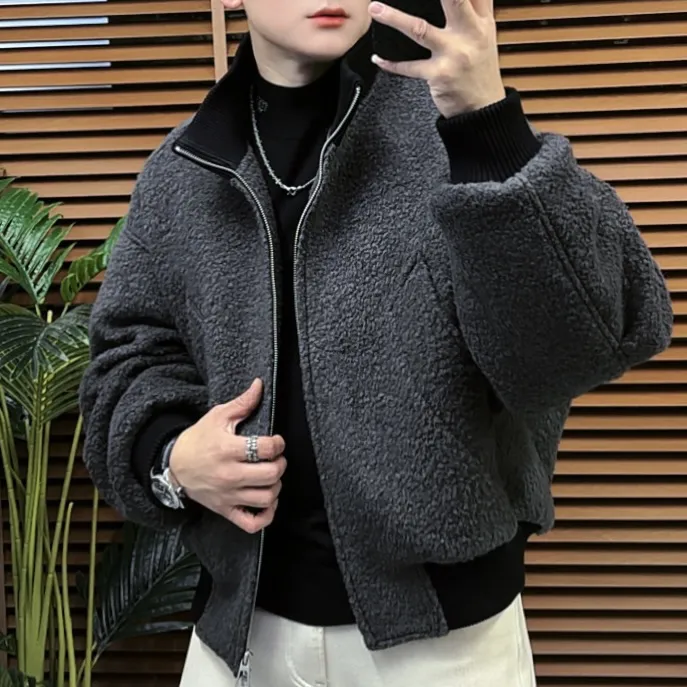 男士冬季立领拉链撞色老钱风百搭时尚外套