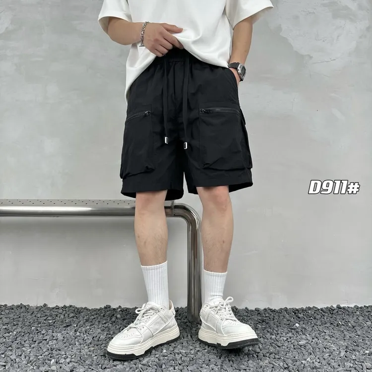 工装短裤男士夏季冰丝速干运动休闲直筒中裤大口袋拉链宽松五分裤