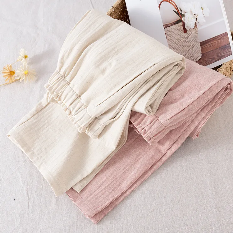 女新款棉麻睡裤薄款棉家居裤宽松休闲大码可外穿长裤防蚊裤空调裤