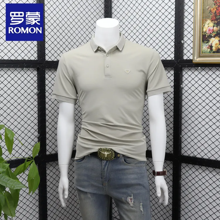 罗蒙夏季新款刺绣POLO衫男短袖t恤冰丝商务休闲半袖高级潮牌修身T