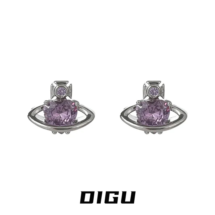 嘀咕家 铜合金合成锆石耳饰 气质闪钻土星十字耳环精致耳钉耳饰