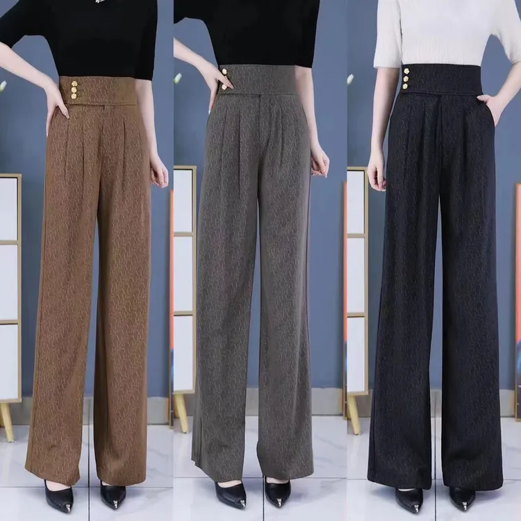 2025春夏新款高腰垂感阔腿裤显瘦休闲裤百搭窄版时尚女裤9301款