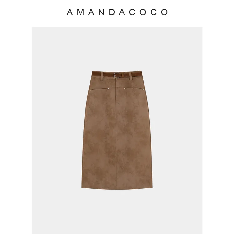 复古回潮～25秋冬设计感哑光做旧时髦百搭开叉半身裙