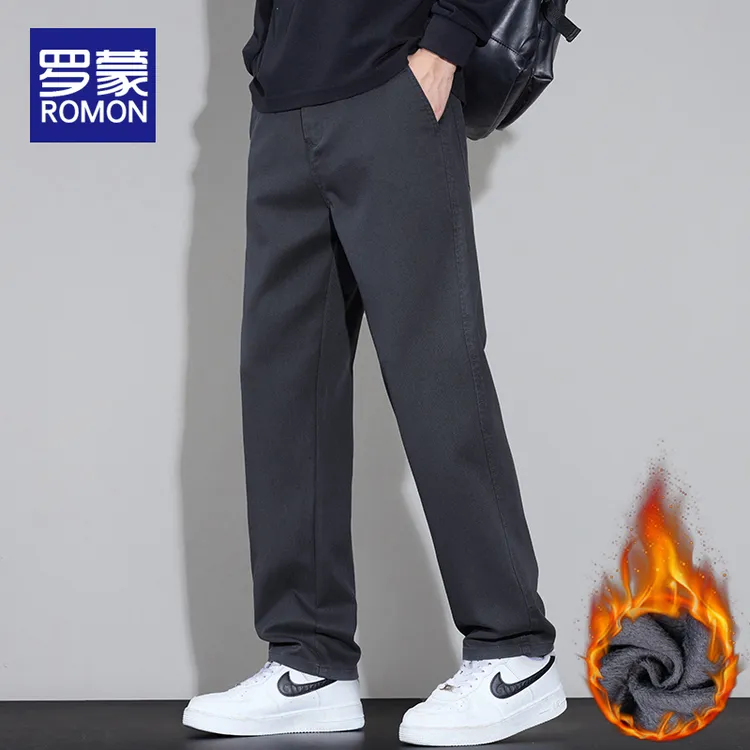 罗蒙男士秋冬款休闲裤男2025新款高级感男装宽松直筒加绒裤子男款