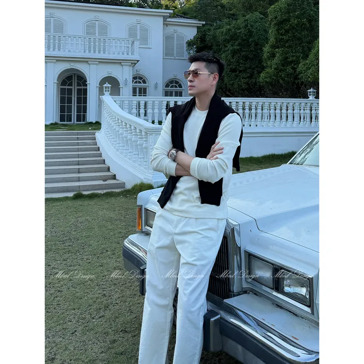 MBNL-F「杰尼.Textured」秦磊男装定制花纱针织衫LL-WSY1163