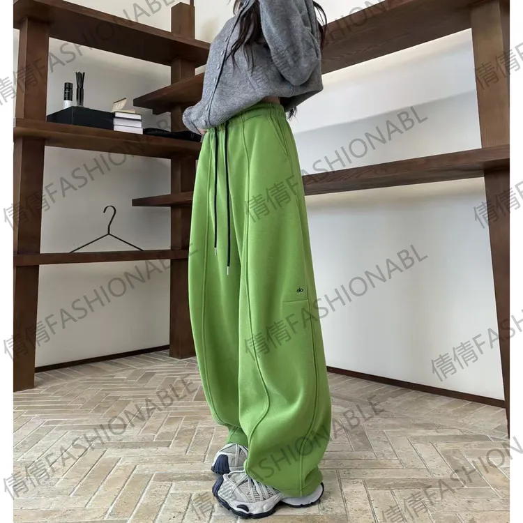 冬季慵懒风加绒加厚窄版阔腿裤女高腰显瘦宽松百搭字母刺绣休闲裤