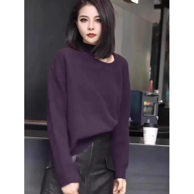 欧洲站气质挂脖露肩针织毛衣女2025春季新款高级感紫色御姐上衣