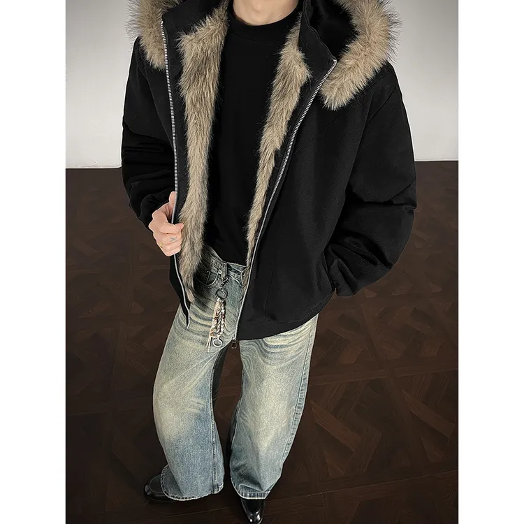 座山雕解构可拆连帽加厚棉衣冬季男美式高街痞帅重磅加绒防寒棉服