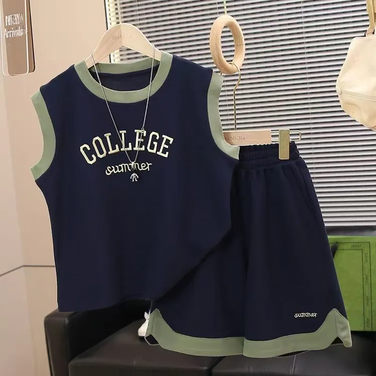 男童夏装套装2025新款休闲风夏季男休闲文字字母套装运动风薄款