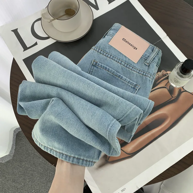 8203夏季高腰新款女窄版直筒牛仔裤薄款宽松时尚显瘦百搭阔腿裤女