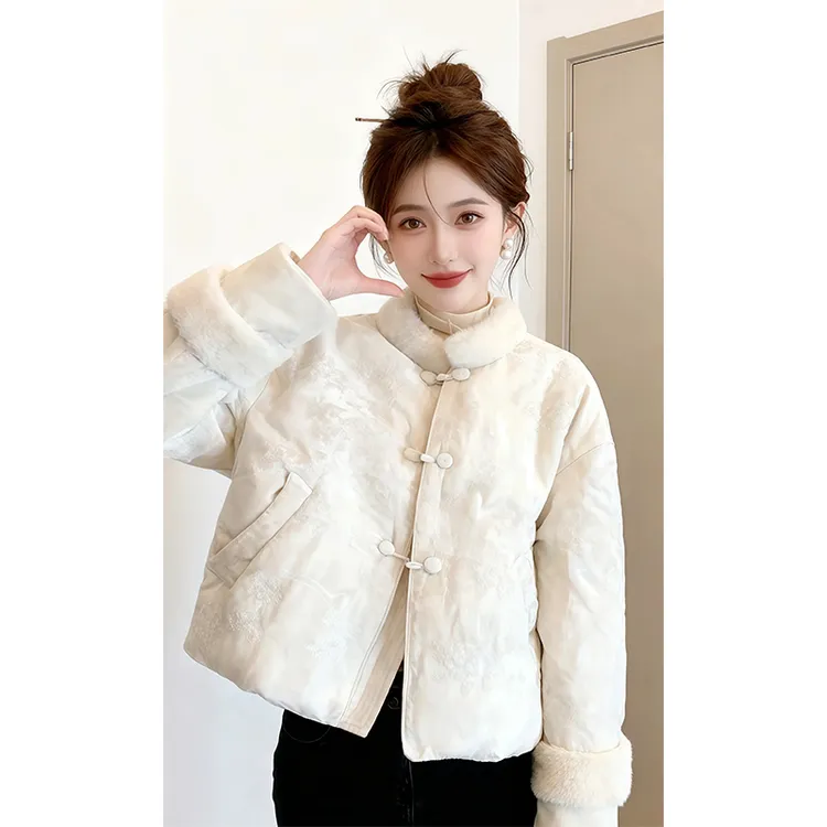 2025秋冬季新款氛围感甜美显瘦加厚棉服女港风复古设计感棉衣棉袄