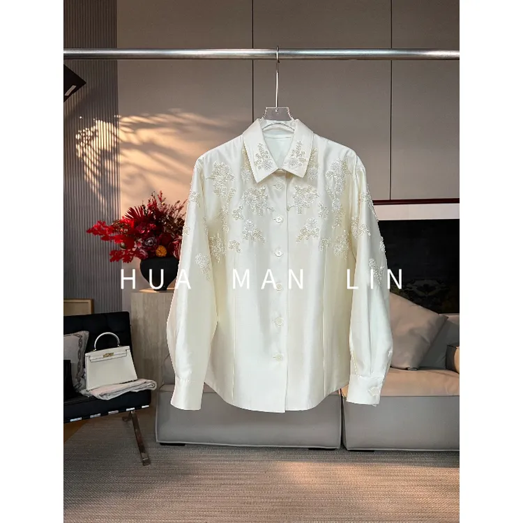 【花满林】翻领正门襟重工钉珠真丝桑蚕丝丝毛外套251839