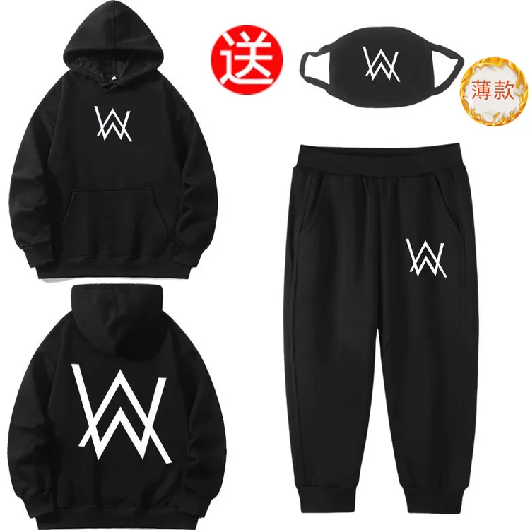 艾伦沃克嘉豪同款衣服儿童连帽卫衣秋冬季中大童印花套装strong哥