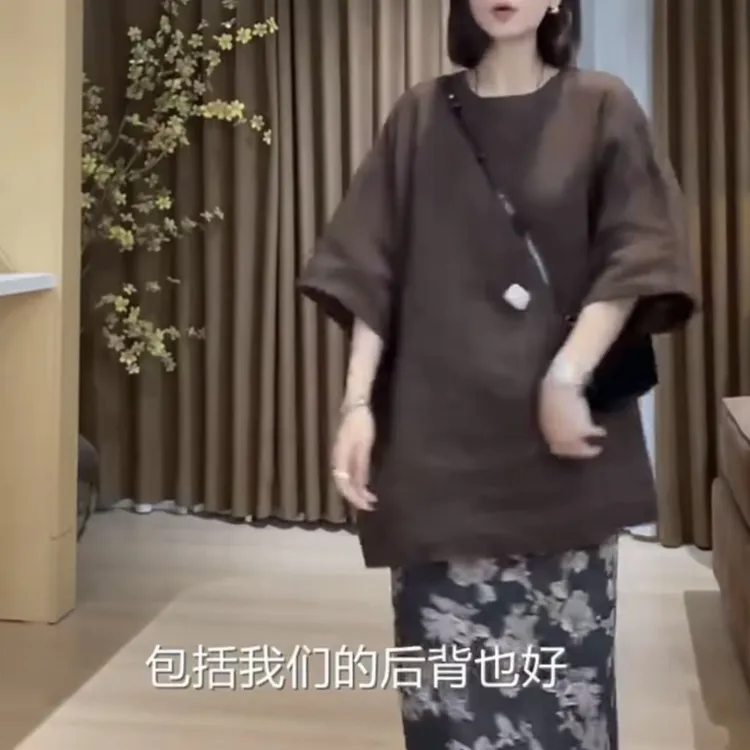 纯色休闲系带短袖套装时尚中长款常规日式休闲风T恤