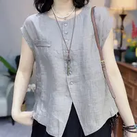 【清货+运费险】棉麻复古简约宽松显瘦马甲女时尚气质单排扣上衣V18