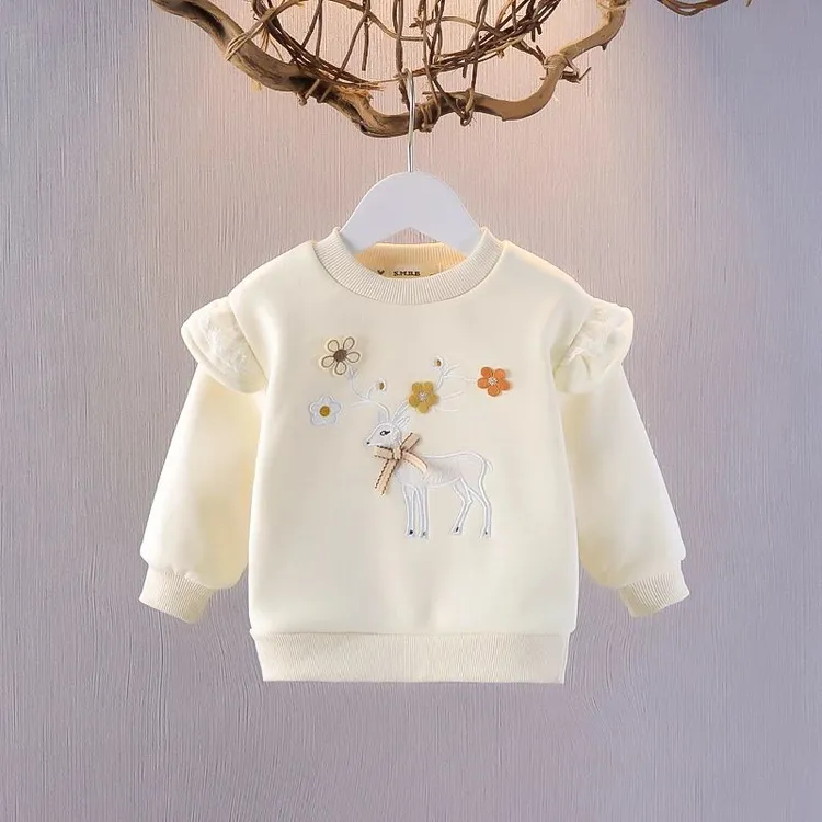 女童秋冬加绒卫衣2025新款长袖卡通上衣女宝宝保暖休闲一体绒衣服