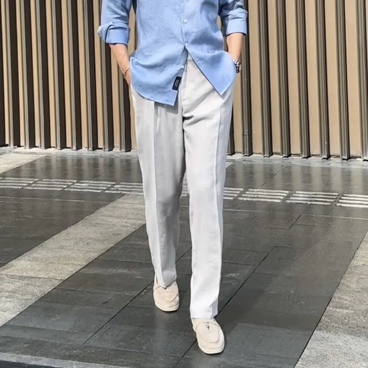 PEONIA ROSSA夏季男士休闲百搭时尚简约宽松天丝亚麻商务休闲裤