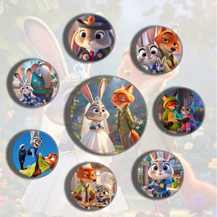 小红书疯狂动物城朱迪尼克旋转磁吸冰箱贴高颜值亚克力冰箱装饰