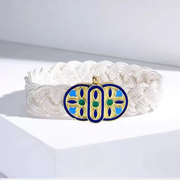 925银手链 土耳其古法编织银手链男式高级四叶草配饰礼物a