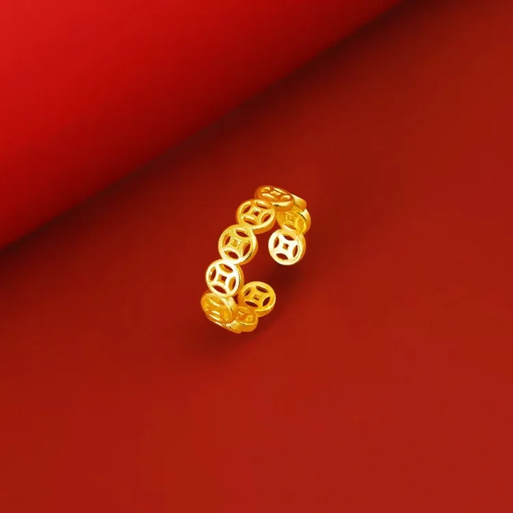 铜合金戒指 铜合金戒指可调节铜钱戒指开口戒指女款复古指环素款