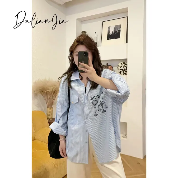 晶咕【蓝山咖啡】素描感随性宽松衬衫长袖时尚休闲韩版