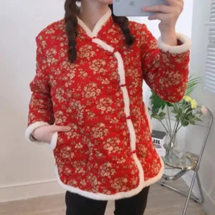 棉袄网红碎花棉服棉衣民族东北保暖加厚复古女装中国妈妈外套花袄