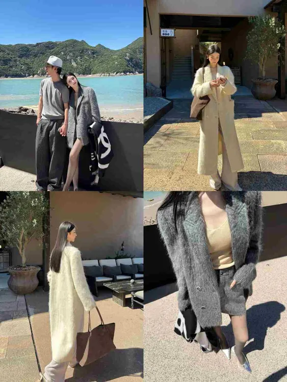 阿琳ALIN【柔絮】长短款羊驼毛手工刷毛大衣女时尚毛呢外套AL5HMD11