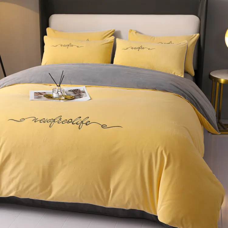 富安娜牛奶绒四件套宝宝绒刺绣冬季保暖双面绒加绒毛绒牛奶绒绣花