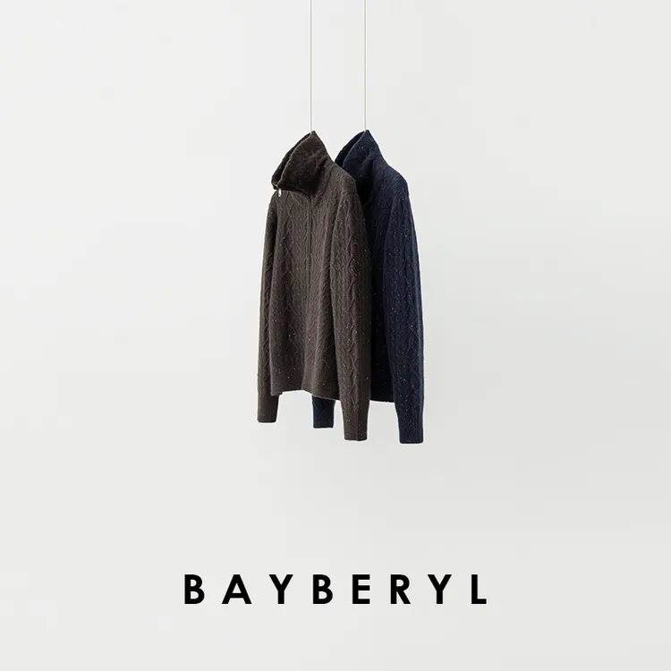 BAYBERYL老贝彩点绞花复古半拉链羊绒时髦针织衫ZZS5I2502-10/19