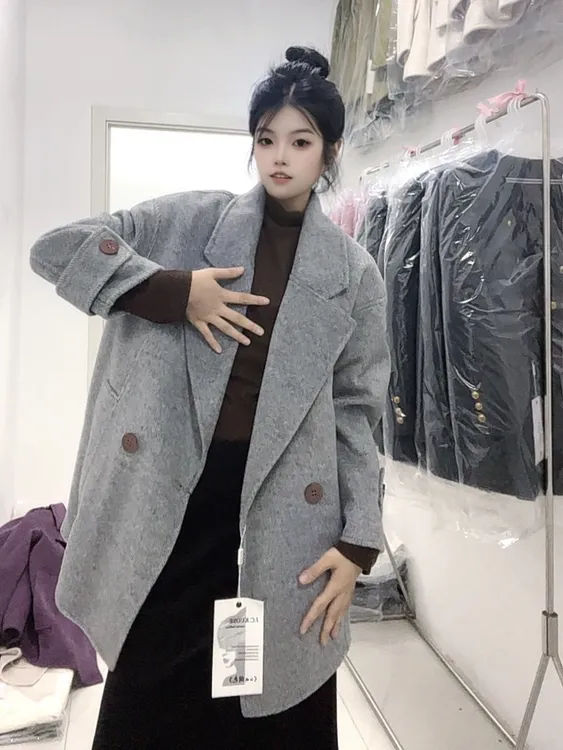 (2537)款秋季羊毛大衣韩版慵懒风休闲中长款羊毛大衣毛呢外套显瘦