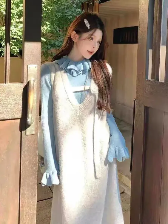 [柔柔心动] 秋冬新款宽松连衣裙套装