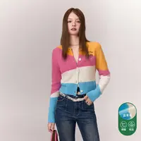 0034【金拐子专属】CHUU字母刺绣设计撞色开衫单排扣针织衫-F