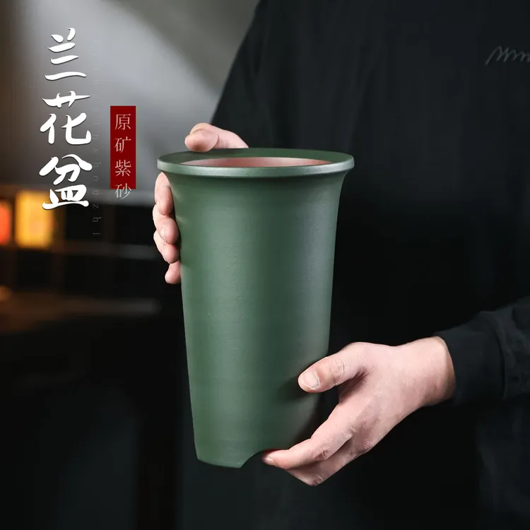 宜兴紫砂花盆名家同款民国绿春兰剑兰专用盆束腰款室内桌面绿植盆