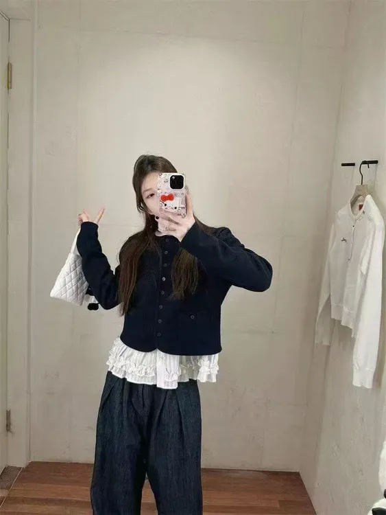 「小吴家」韩系简约小香风穿搭一整套外套➕打底➕裤子三件套