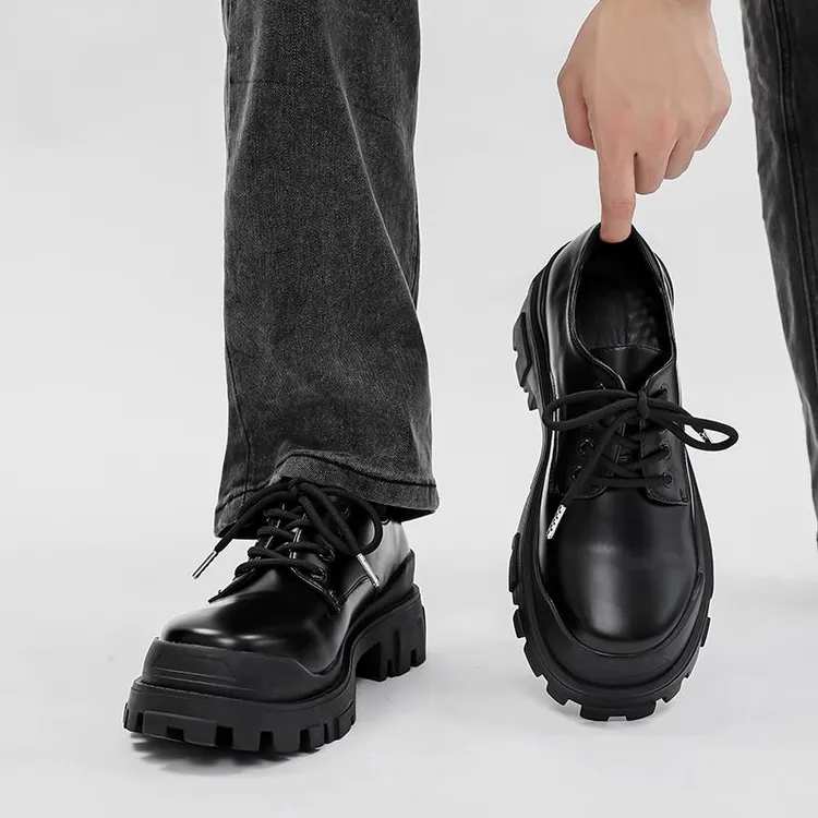 【香港QXWB&Shoes官方正品】高档厚底德比鞋男士秋季黑色正装皮鞋