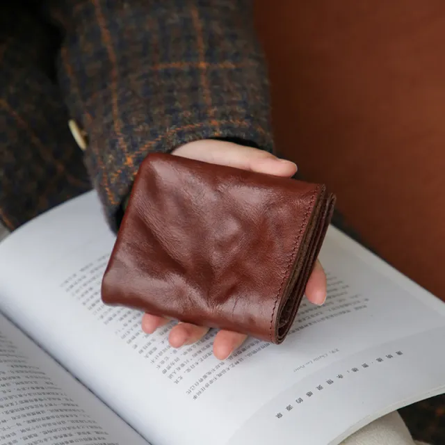 包驾驶证皱褶真皮手头牛皮短款银行卡纹纳卡层收女钱包抓便携复古
