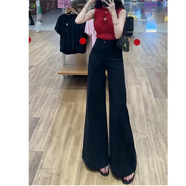 高级感黑色微喇阔腿牛仔裤女秋季2025新款高腰显瘦今年流行喇叭裤