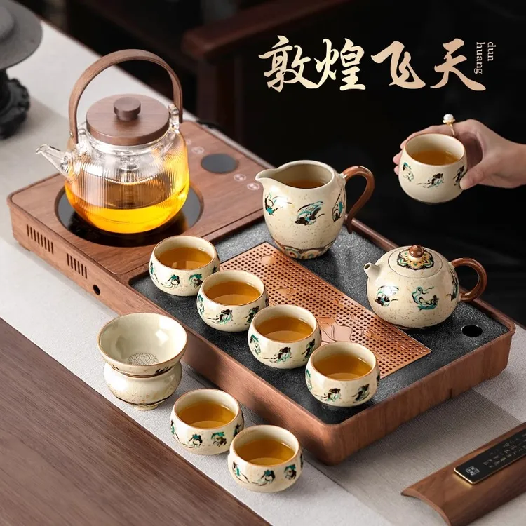 汝窑茶具套装家用轻奢高档客厅茶台自动上水一体烧水壶茶盘一整套