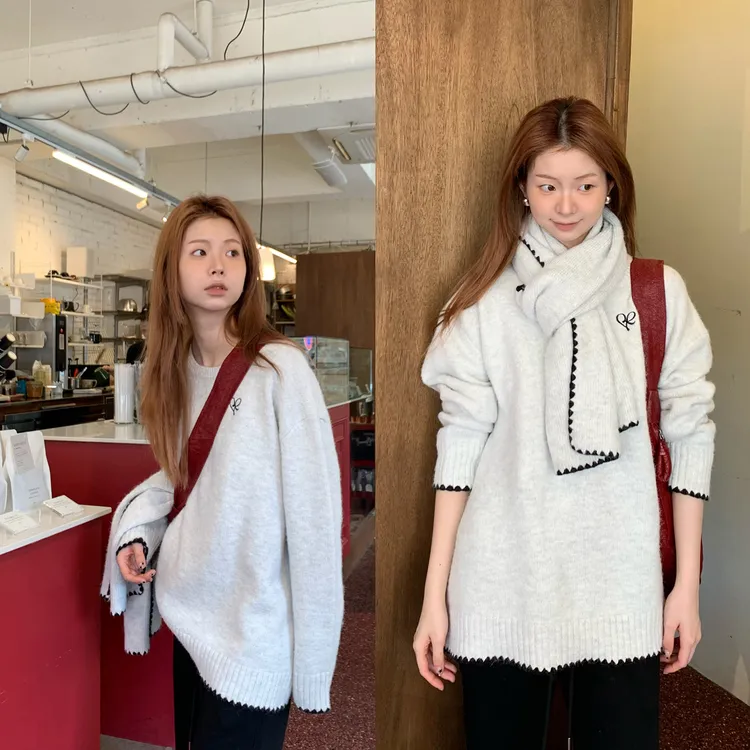 【圣彼得堡毛衣】秋冬简约时尚圆领宽松休闲慵懒感毛衣HC-X120