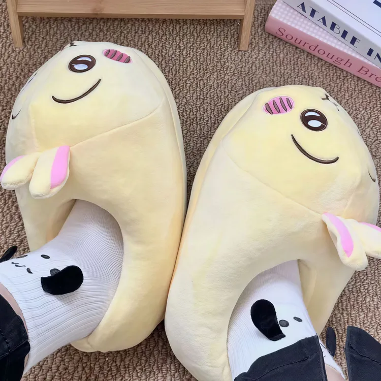 拖鞋冬季保暖加绒加厚乌萨奇拖鞋可爱搞怪小八拖鞋学生情侣包跟鞋