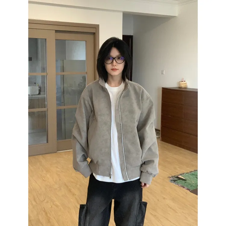 【现货现发】扎染雾面美式复古PU皮衣夹克外套上衣男女同款加棉加厚