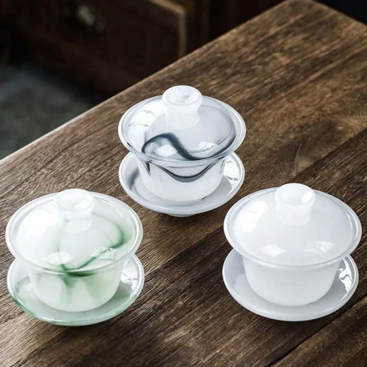 琉璃大号不烫手三才盖碗茶盖碗功夫茶具泡茶杯高档家用古法琉璃