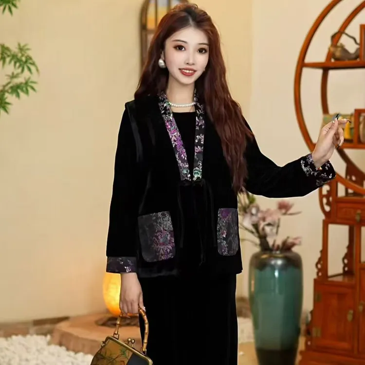  DM 8527时尚国风拼接两件套（马甲+小衫）