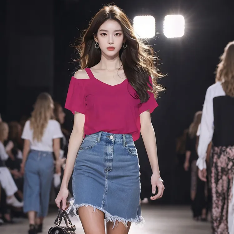纯欲风宽松遮肚露肩上衣夏季2025新款设计感别致绝美短袖t恤